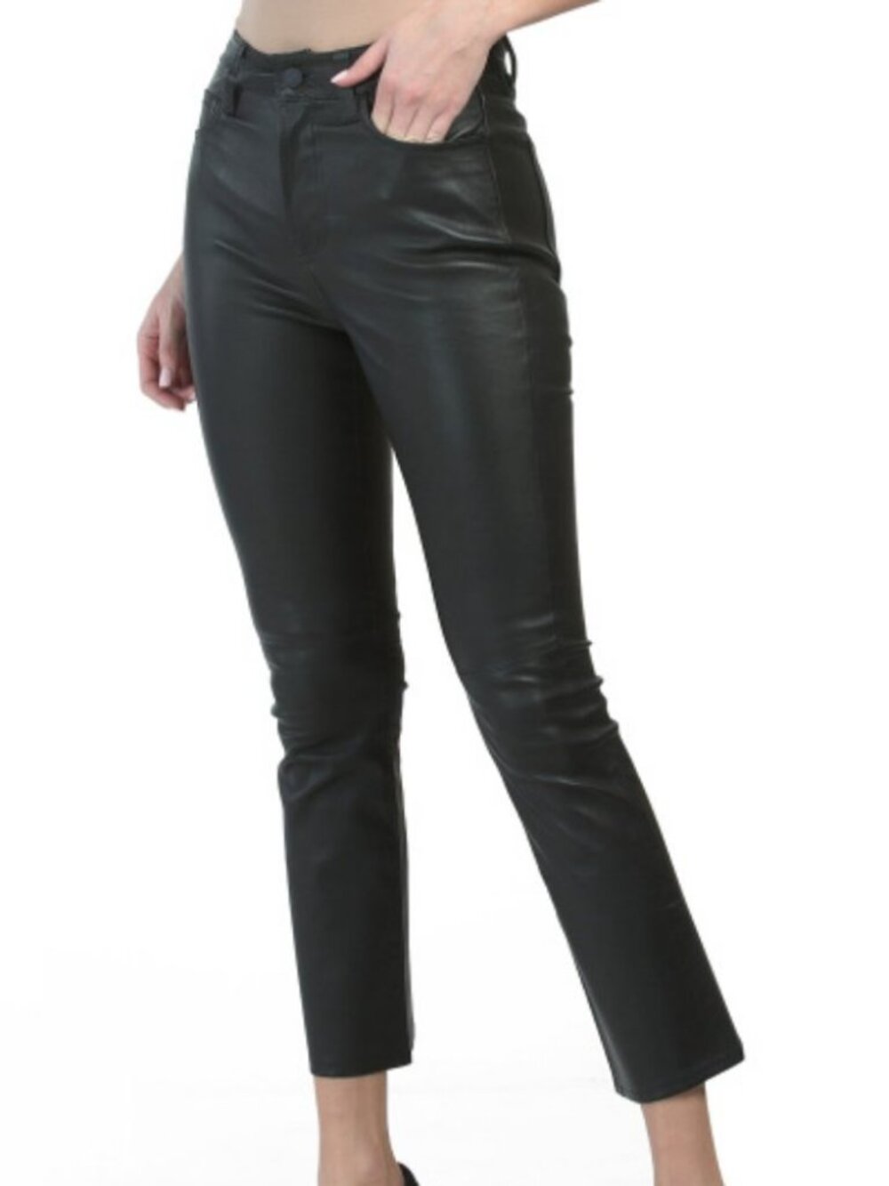 7 For All Mankind Genuine Leather Cropped High Waisted Pants Black Women’s Sz 28